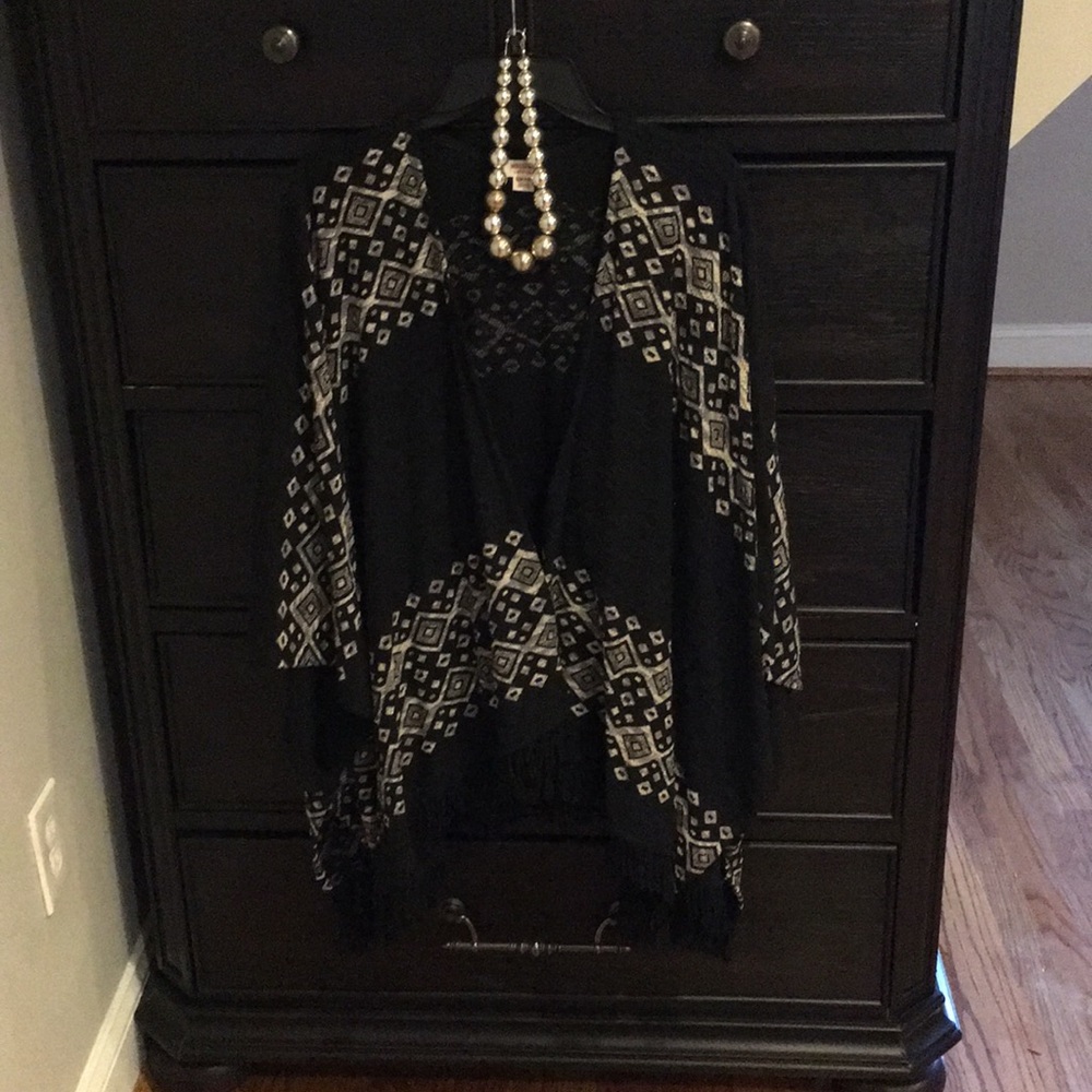 Bohemian Black and White Poncho